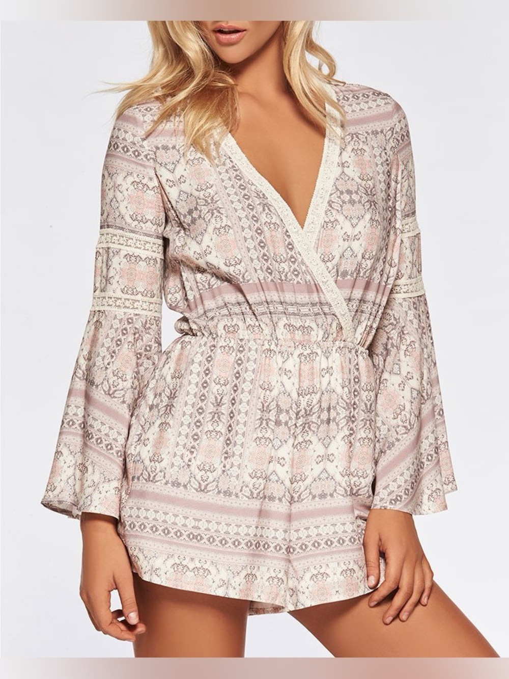 l*space Coral and Cream Printed Romper
